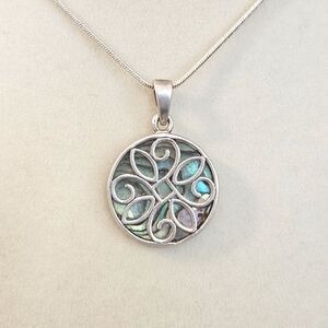 Sterling Silver Abalone Pendant & 925 18" Snake Chain Necklace